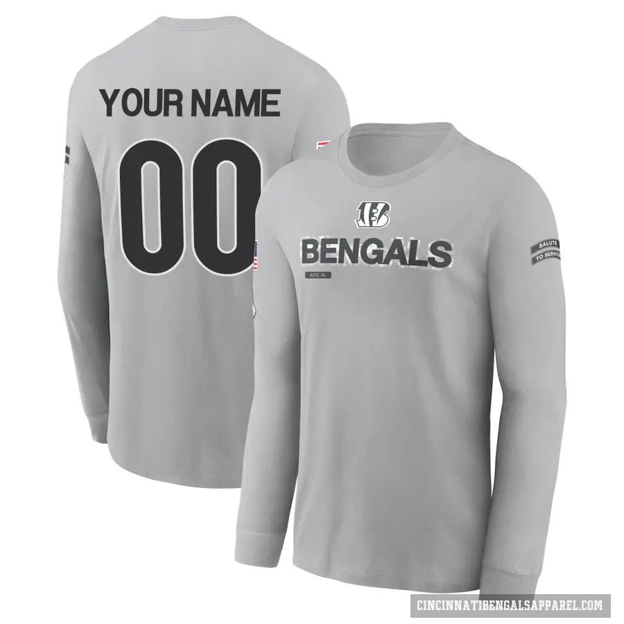 Men's ＃00 Custom Cincinnati Bengals Gray 2024 Salute to Service Long Sleeve T-Shirt
