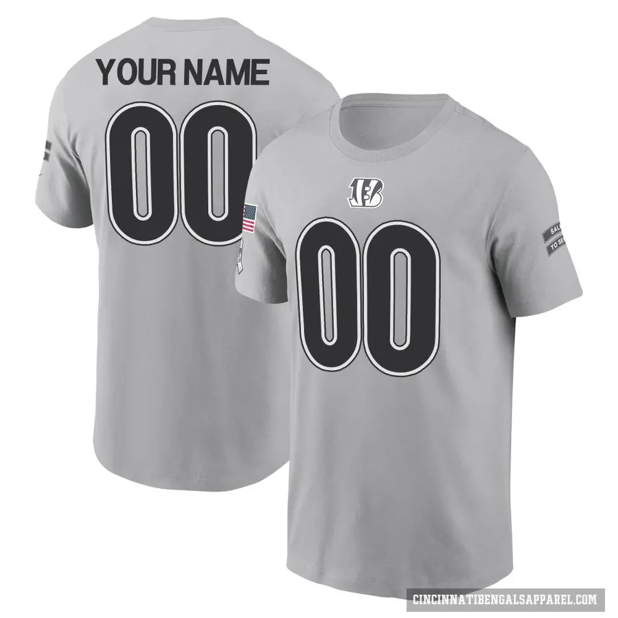 Men's ＃00 Custom Cincinnati Bengals Gray 2024 Salute to Service T-Shirt