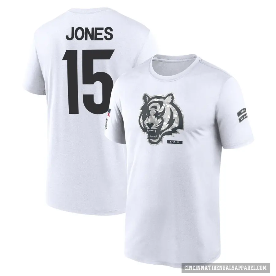 Men's ＃15 Charlie Jones Cincinnati Bengals White 2024 Salute to Service Performance T-Shirt