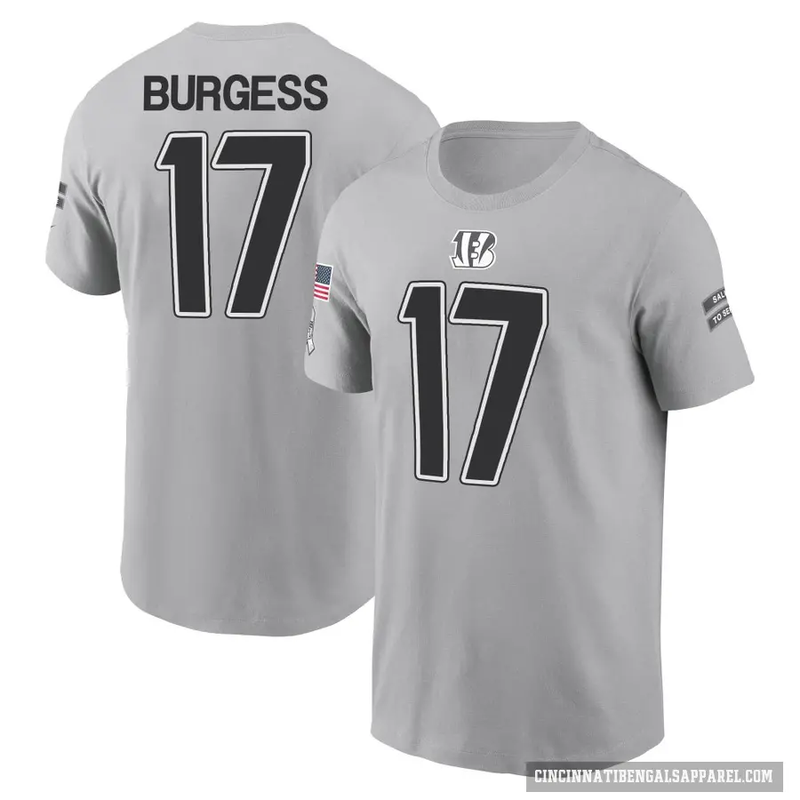 Men's ＃17 Cole Burgess Cincinnati Bengals Gray 2024 Salute to Service T-Shirt