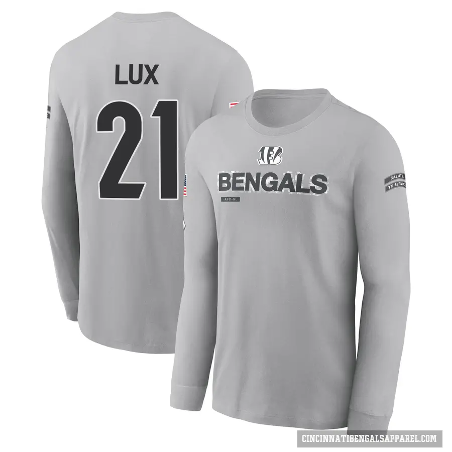Men's ＃21 Bralyn Lux Cincinnati Bengals Gray 2024 Salute to Service Long Sleeve T-Shirt