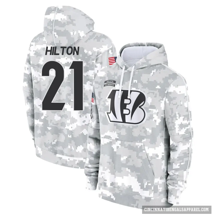 Men's ＃21 Mike Hilton Cincinnati Bengals Arctic Camo 2024 Salute to Service Club Fleece Pullover Hoodie