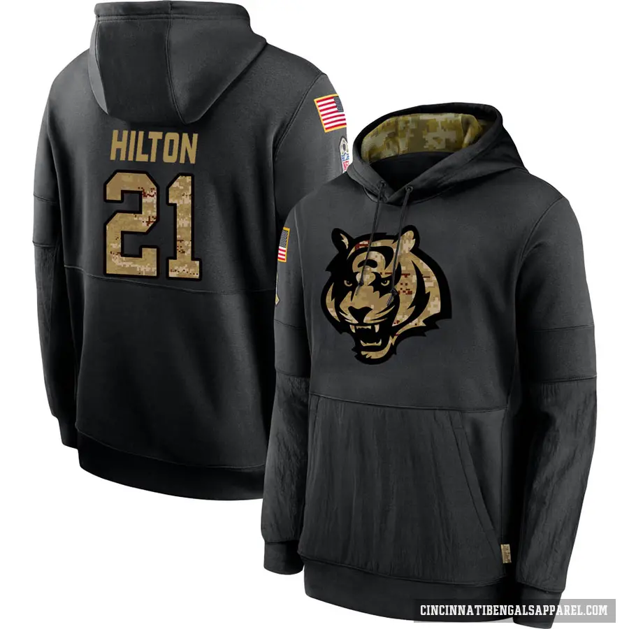 Men's ＃21 Mike Hilton Cincinnati Bengals Black 2020 Salute to Service Sideline Performance Pullover Hoodie