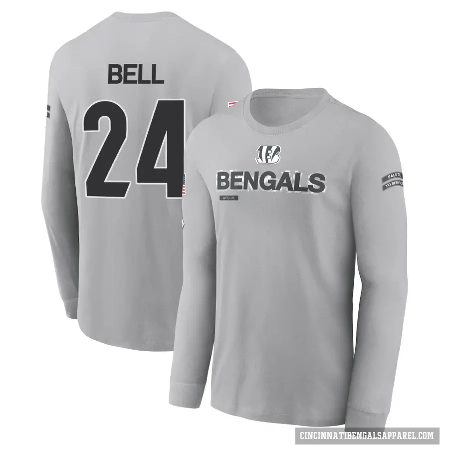 Men's ＃24 Vonn Bell Cincinnati Bengals Gray 2024 Salute to Service Long Sleeve T-Shirt