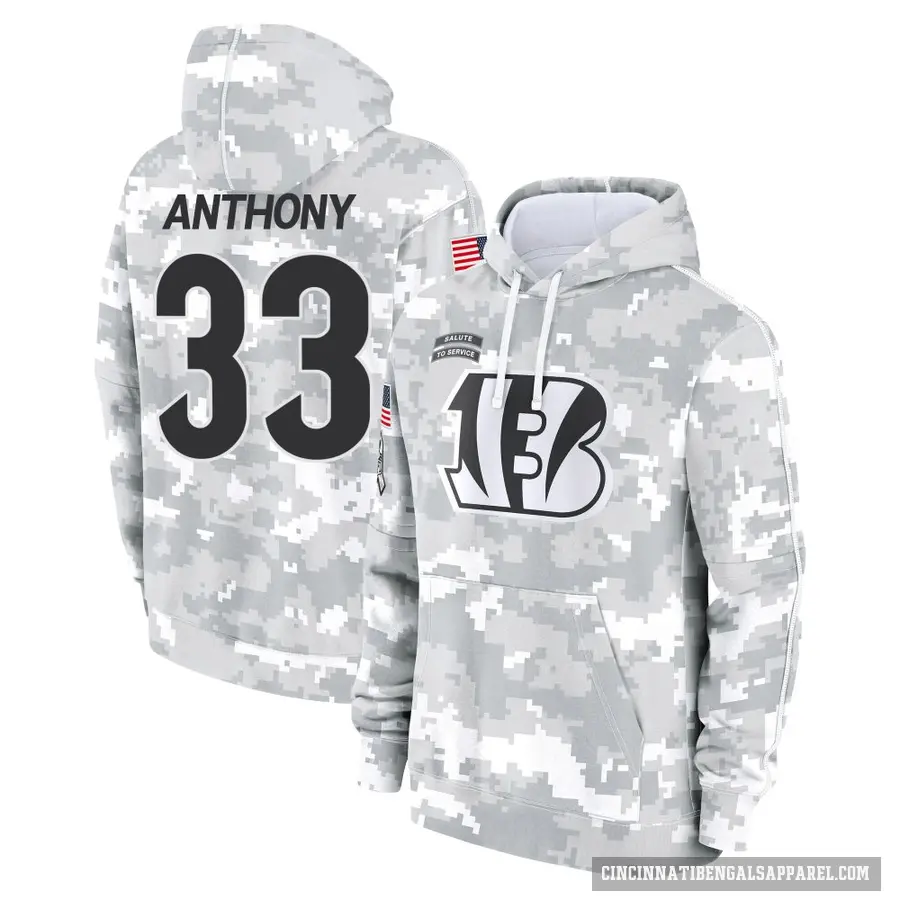 Men's ＃33 Daijahn Anthony Cincinnati Bengals Arctic Camo 2024 Salute to Service Club Fleece Pullover Hoodie