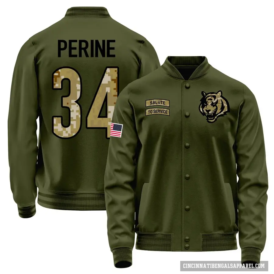 Men's ＃34 Samaje Perine Cincinnati Bengals Olive Salute to Service Sideline Performance Jacket