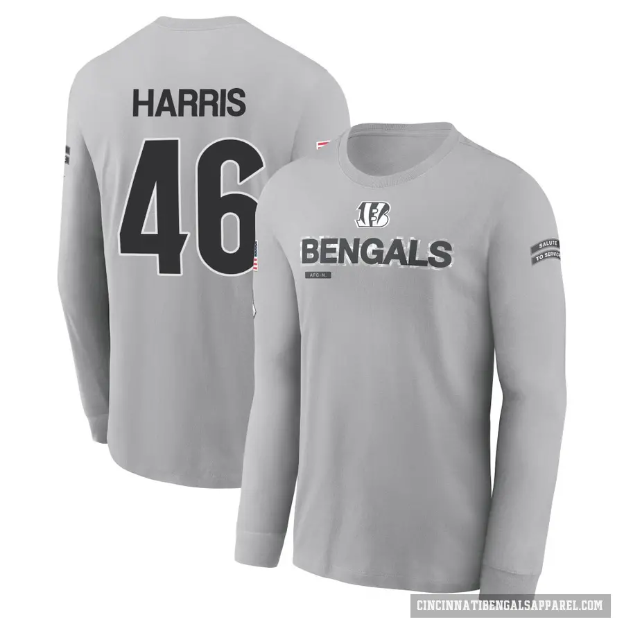 Men's ＃46 Clark Harris Cincinnati Bengals Gray 2024 Salute to Service Long Sleeve T-Shirt
