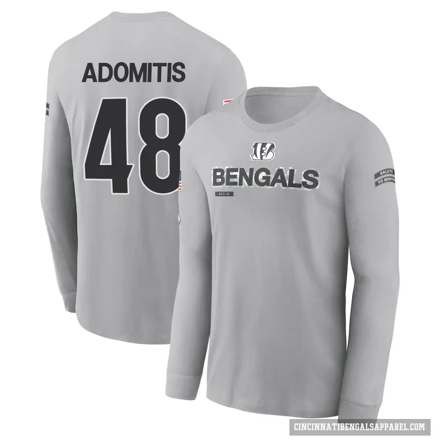 Men's ＃48 Cal Adomitis Cincinnati Bengals Gray 2024 Salute to Service Long Sleeve T-Shirt