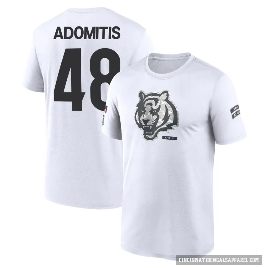 Men's ＃48 Cal Adomitis Cincinnati Bengals White 2024 Salute to Service Performance T-Shirt