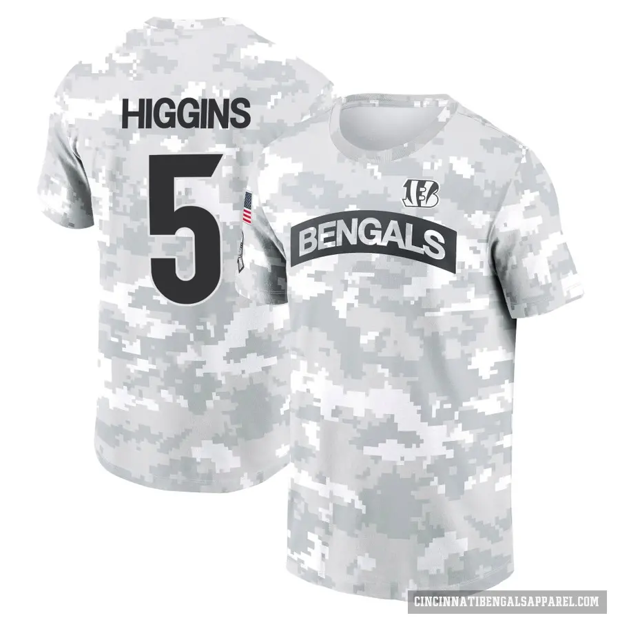 Men's ＃5 Tee Higgins Cincinnati Bengals Camo Arctic 2024 Salute to Service Performance T-Shirt