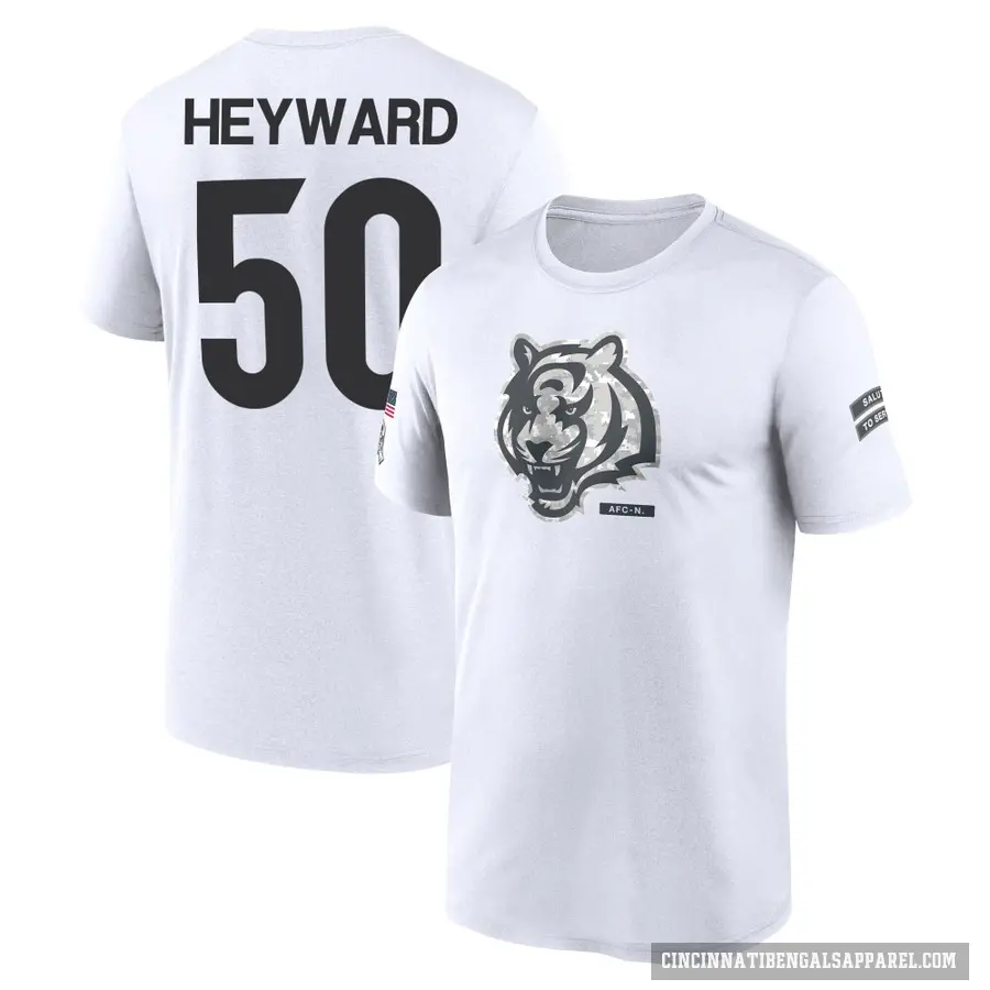 Men's ＃50 Shaka Heyward Cincinnati Bengals White 2024 Salute to Service Performance T-Shirt