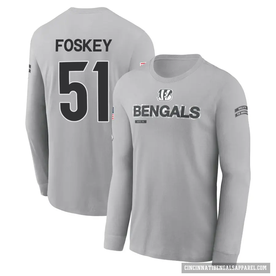 Men's ＃51 Isaiah Foskey Cincinnati Bengals Gray 2024 Salute to Service Long Sleeve T-Shirt