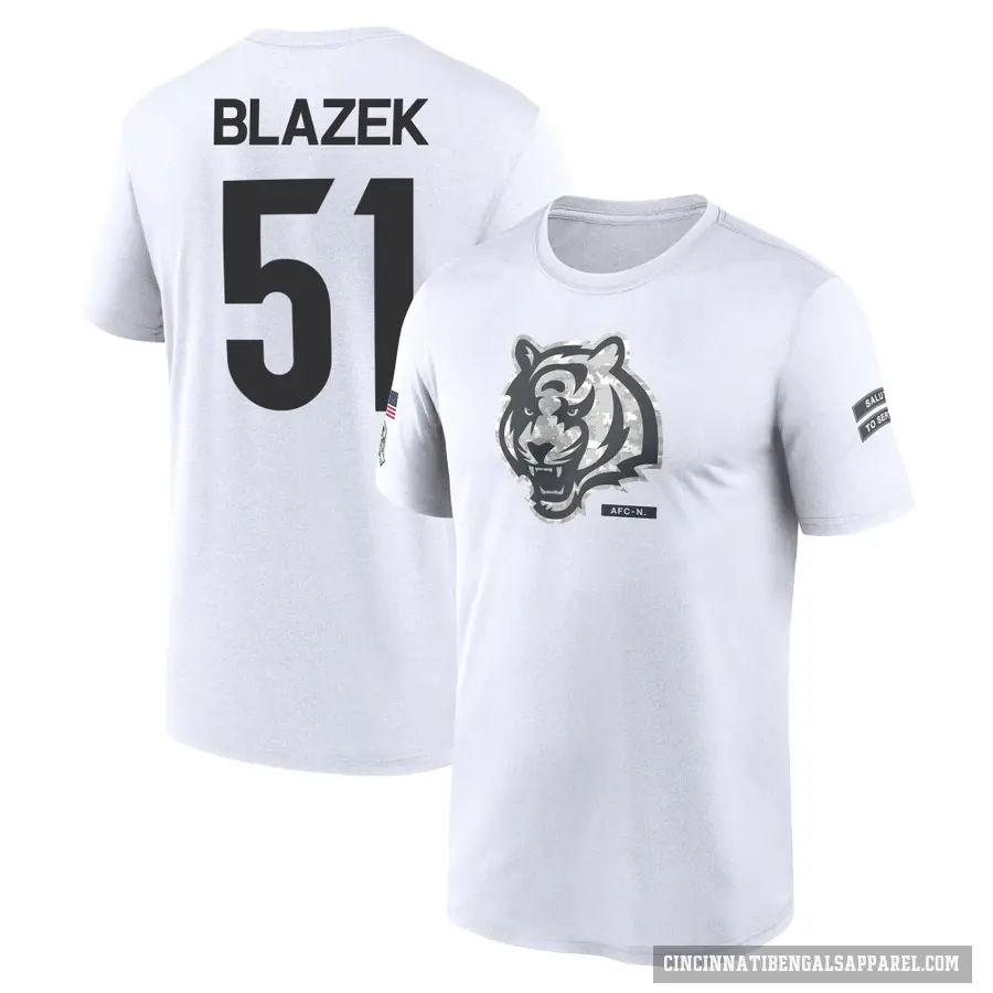 Men's ＃51 Justin Blazek Cincinnati Bengals White 2024 Salute to Service Performance T-Shirt
