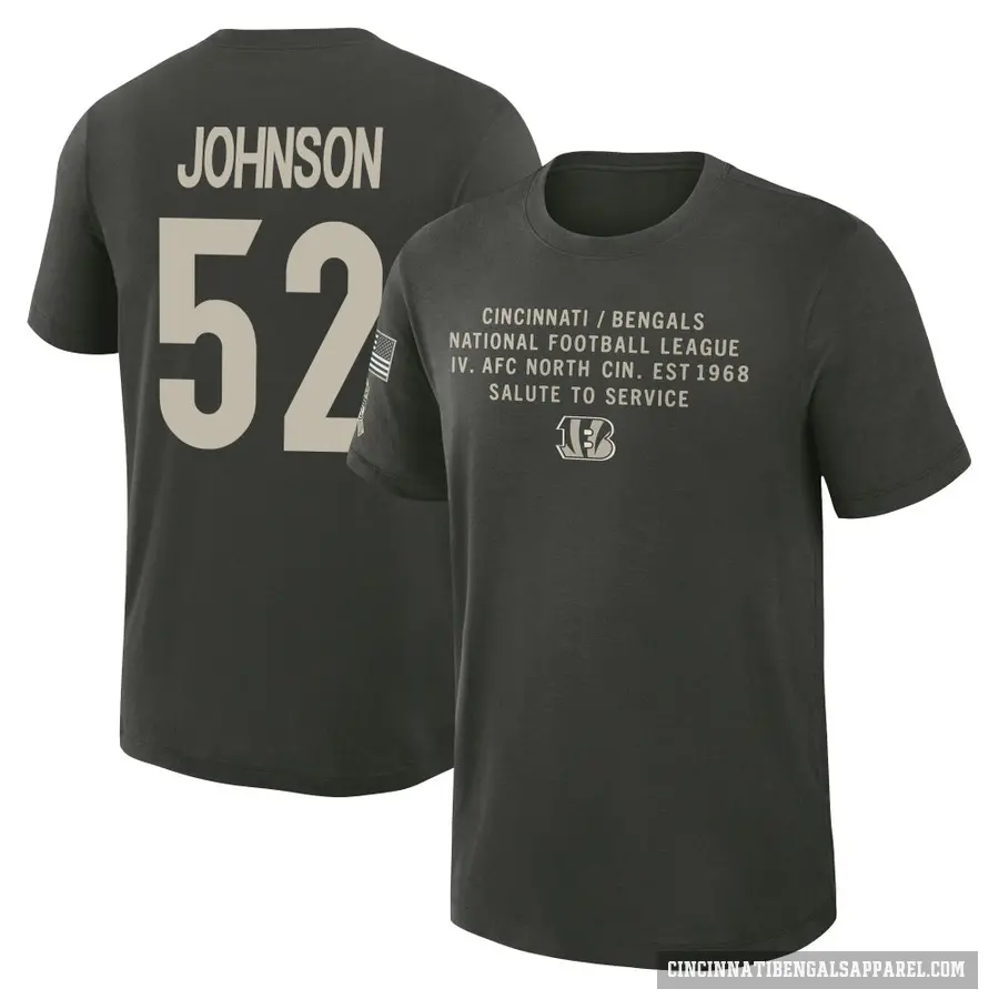Men's ＃52 Cedric Johnson Cincinnati Bengals Green Dark/ 2025 Salute to Service Sideline Slub T-Shirt