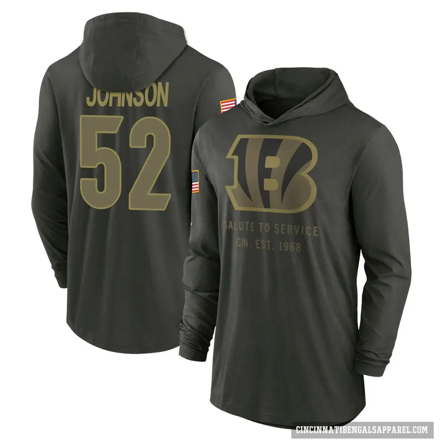 Men's ＃52 Cedric Johnson Cincinnati Bengals Green Forest/ 2025 Salute to Service Sideline Lightweight Hooded Pullover Long Sleev