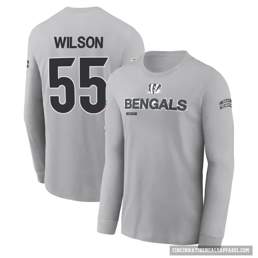 Men's ＃55 Logan Wilson Cincinnati Bengals Gray 2024 Salute to Service Long Sleeve T-Shirt