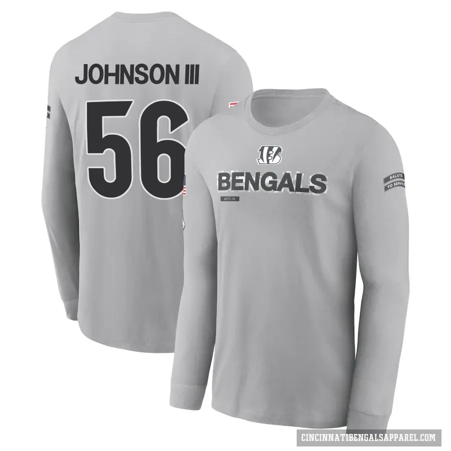 Men's ＃56 Raymond Johnson III Cincinnati Bengals Gray 2024 Salute to Service Long Sleeve T-Shirt