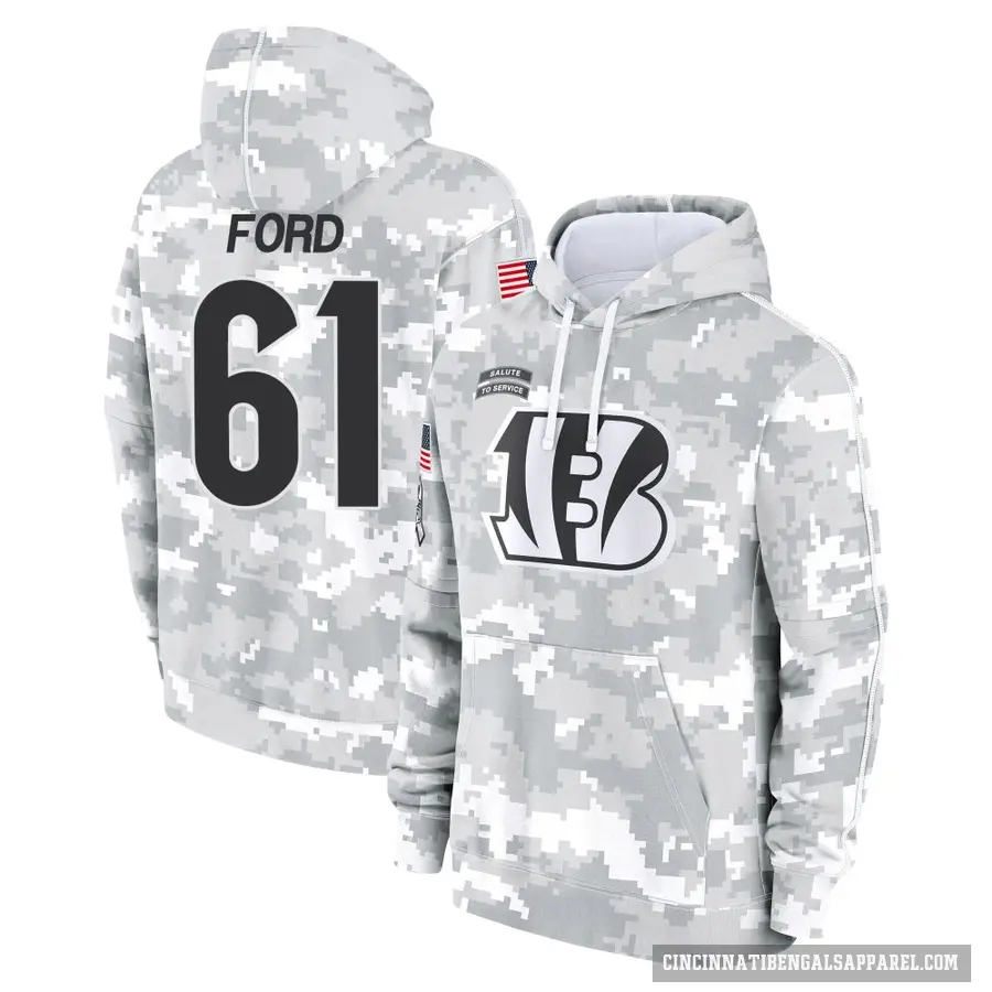 Men's ＃61 Cody Ford Cincinnati Bengals Arctic Camo 2024 Salute to Service Club Fleece Pullover Hoodie