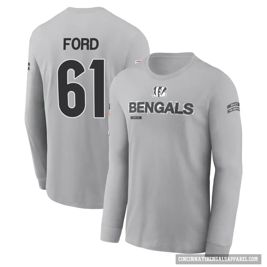 Men's ＃61 Cody Ford Cincinnati Bengals Gray 2024 Salute to Service Long Sleeve T-Shirt