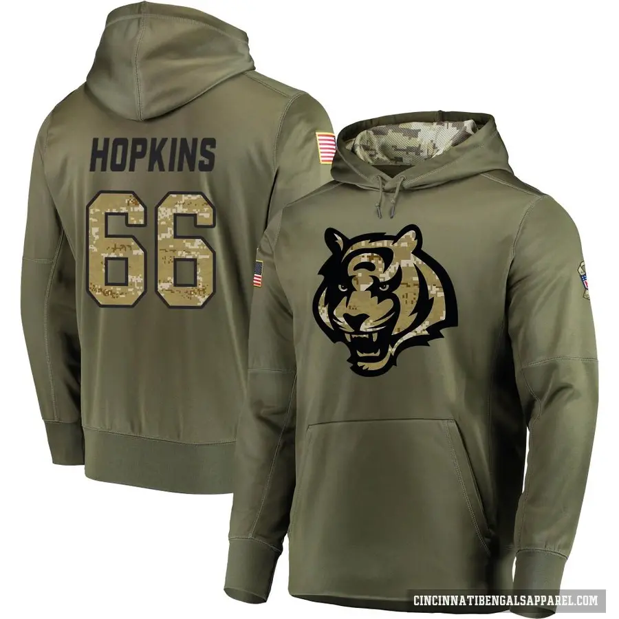 Men's ＃66 Trey Hopkins Cincinnati Bengals Olive Salute to Service Pullover Hoodie