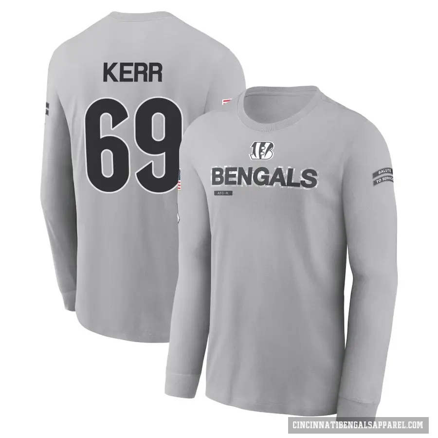 Men's ＃69 Zach Kerr Cincinnati Bengals Gray 2024 Salute to Service Long Sleeve T-Shirt