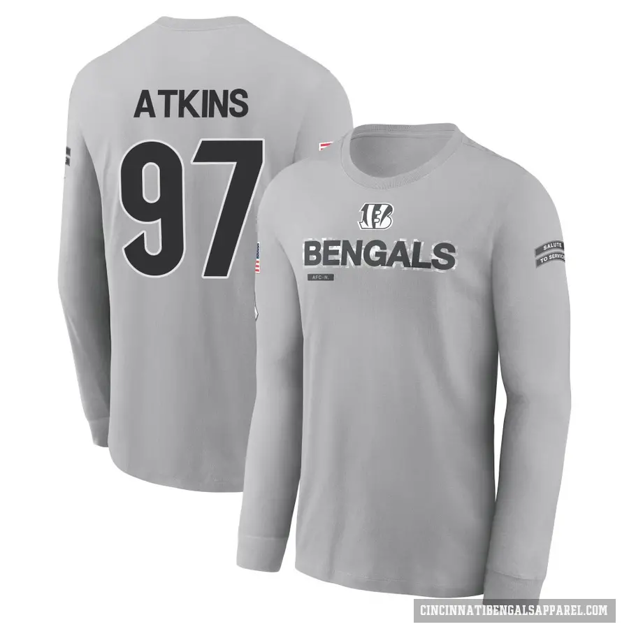 Men's ＃97 Geno Atkins Cincinnati Bengals Gray 2024 Salute to Service Long Sleeve T-Shirt