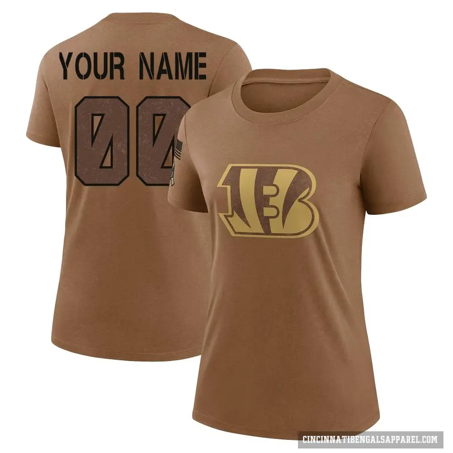 Women's ＃00 Custom Cincinnati Bengals Brown 2023 Salute To Service Performance T-Shirt