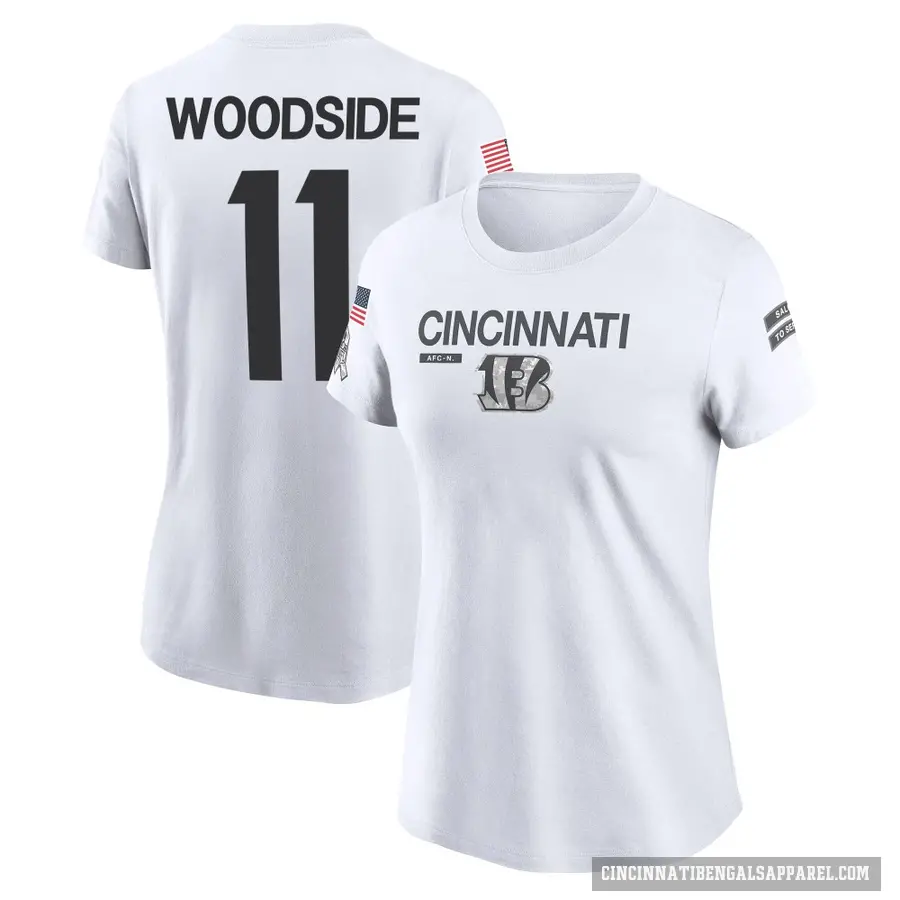 Women's ＃11 Logan Woodside Cincinnati Bengals White 2024 Salute to Service Performance T-Shirt