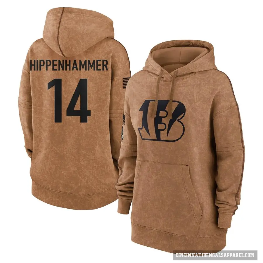 Women's ＃14 Mac Hippenhammer Cincinnati Bengals Brown 2023 Salute To Service Pullover Hoodie