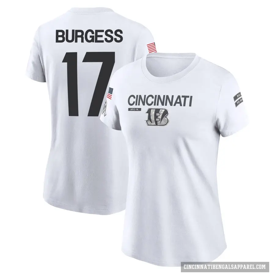 Women's ＃17 Cole Burgess Cincinnati Bengals White 2024 Salute to Service Performance T-Shirt