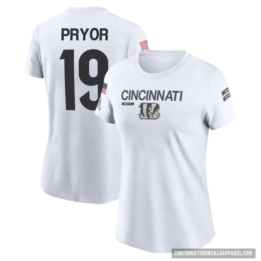 Women's ＃19 Kendric Pryor Cincinnati Bengals White 2024 Salute to Service Performance T-Shirt