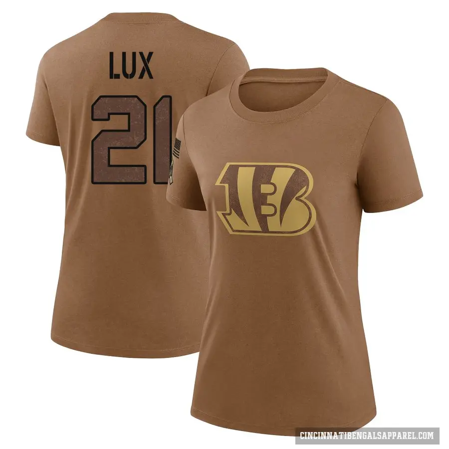Women's ＃21 Bralyn Lux Cincinnati Bengals Brown 2023 Salute To Service Performance T-Shirt