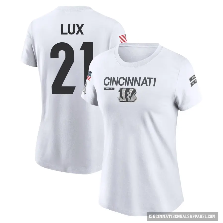 Women's ＃21 Bralyn Lux Cincinnati Bengals White 2024 Salute to Service Performance T-Shirt
