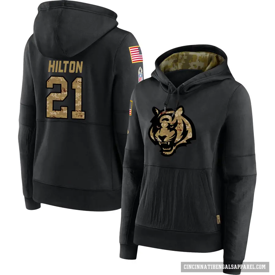 Women's ＃21 Mike Hilton Cincinnati Bengals Black 2020 Salute to Service Sideline Performance Pullover Hoodie