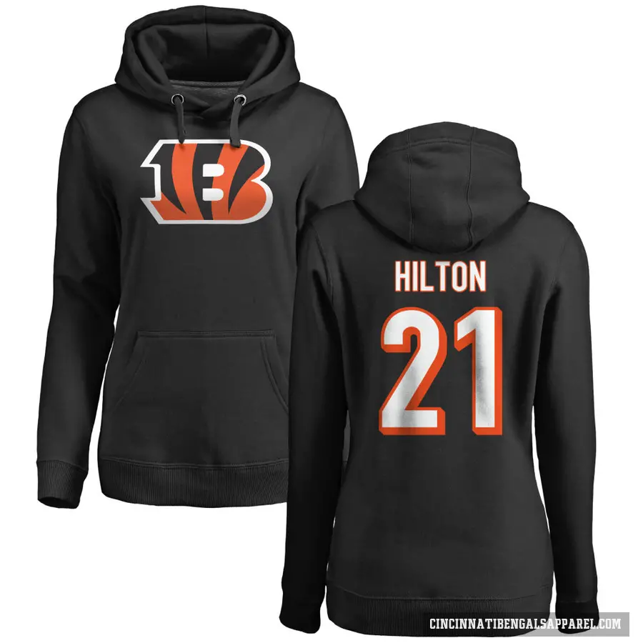 Women's ＃21 Mike Hilton Cincinnati Bengals Black Pro Line Logo Pullover Hoodie