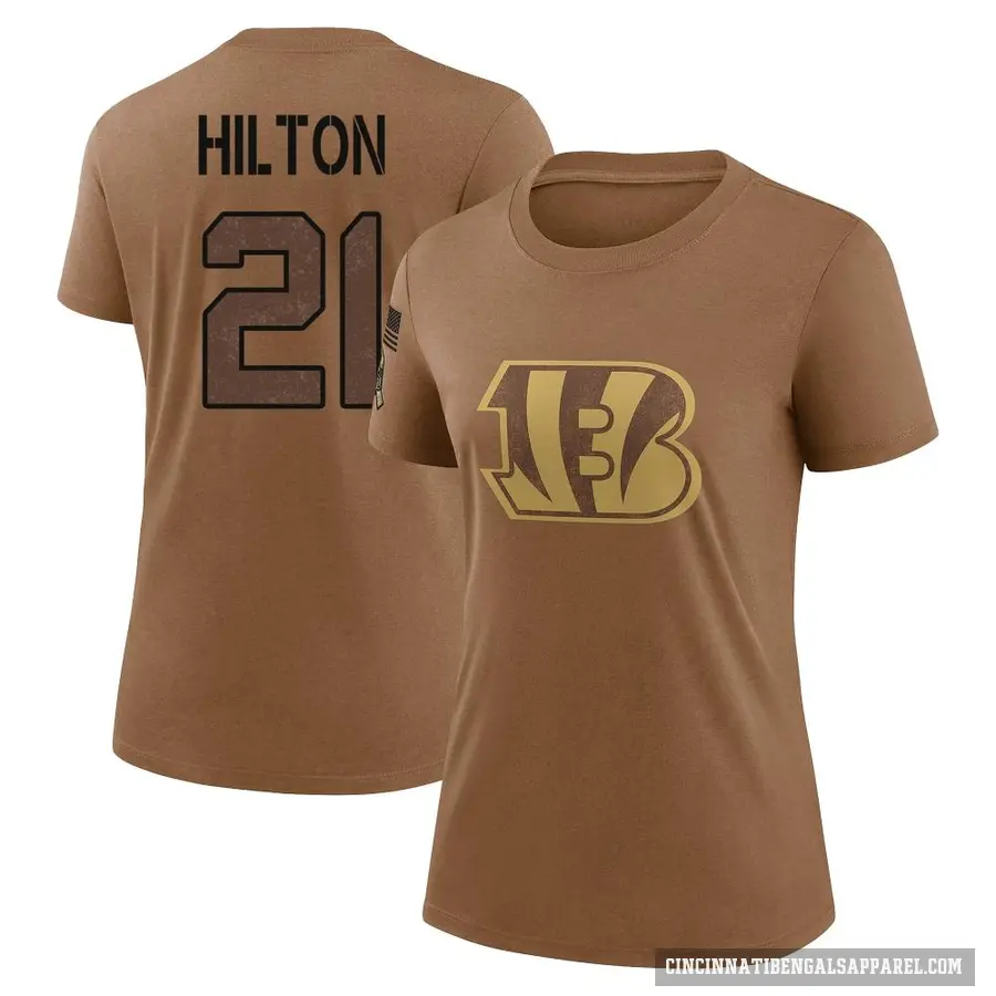 Women's ＃21 Mike Hilton Cincinnati Bengals Brown 2023 Salute To Service Performance T-Shirt