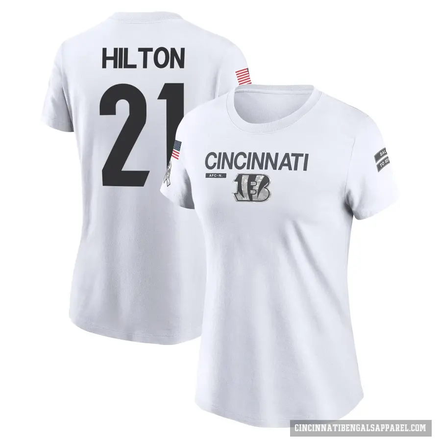 Women's ＃21 Mike Hilton Cincinnati Bengals White 2024 Salute to Service Performance T-Shirt