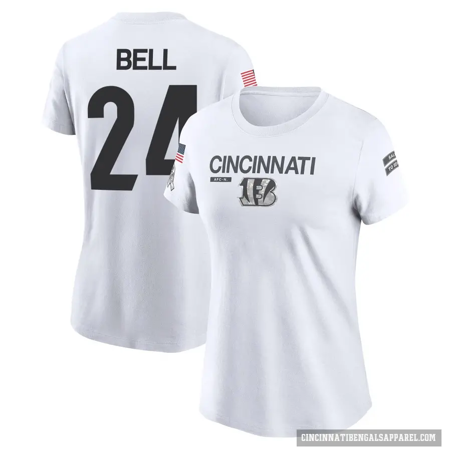Women's ＃24 Vonn Bell Cincinnati Bengals White 2024 Salute to Service Performance T-Shirt