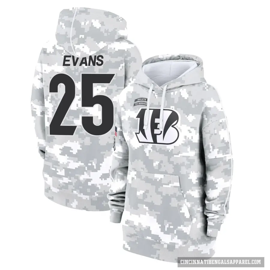 Women's ＃25 Chris Evans Cincinnati Bengals Arctic Camo 2024 Salute to Service Club Fleece Pullover Hoodie