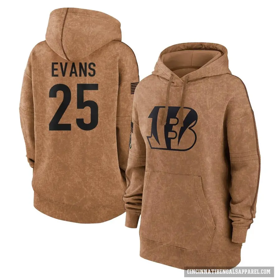 Women's ＃25 Chris Evans Cincinnati Bengals Brown 2023 Salute To Service Pullover Hoodie