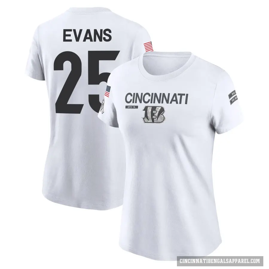 Women's ＃25 Chris Evans Cincinnati Bengals White 2024 Salute to Service Performance T-Shirt