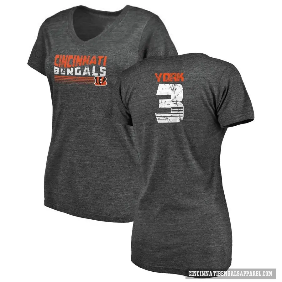 Women's ＃3 Cade York Cincinnati Bengals Black Retro V-Neck T-Shirt
