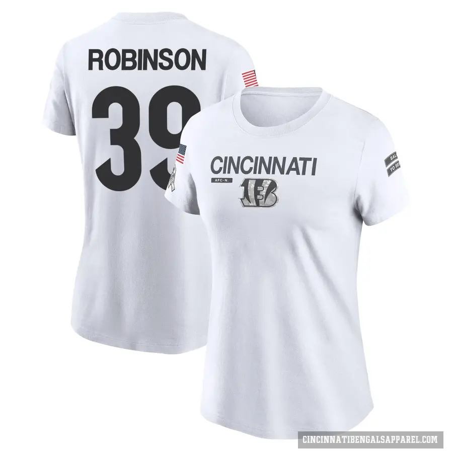 Women's ＃39 Lance Robinson Cincinnati Bengals White 2024 Salute to Service Performance T-Shirt