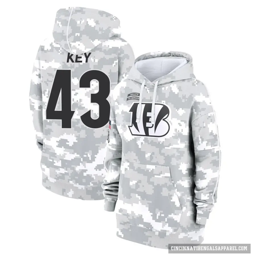 Women's ＃43 Jaylen Key Cincinnati Bengals Arctic Camo 2024 Salute to Service Club Fleece Pullover Hoodie