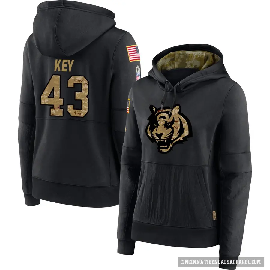 Women's ＃43 Jaylen Key Cincinnati Bengals Black 2020 Salute to Service Sideline Performance Pullover Hoodie