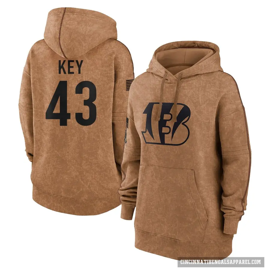 Women's ＃43 Jaylen Key Cincinnati Bengals Brown 2023 Salute To Service Pullover Hoodie
