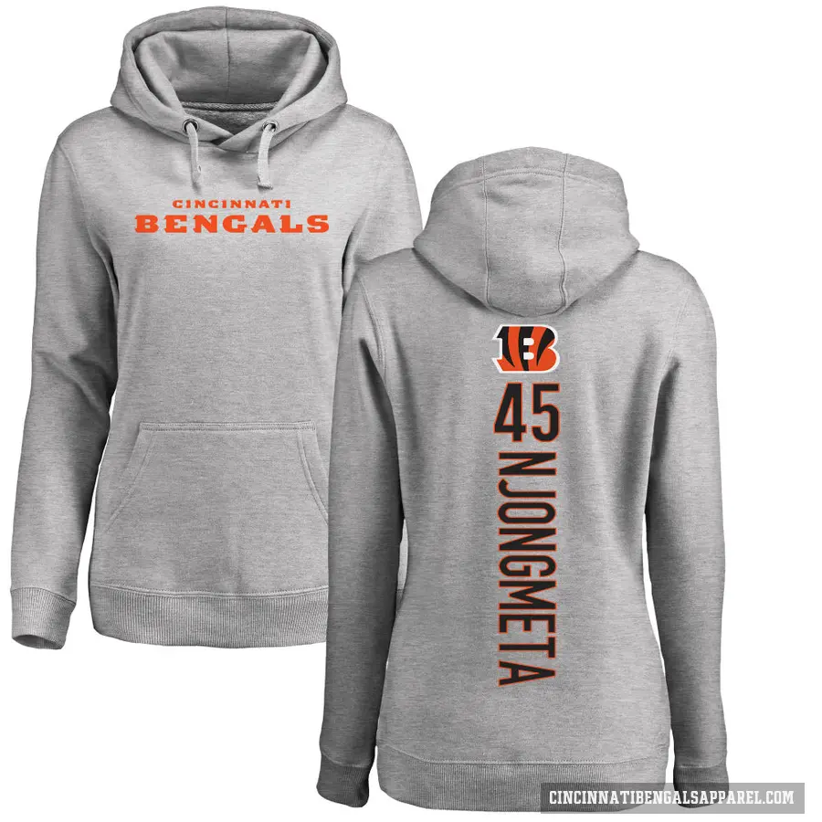 Women's ＃45 Maema Njongmeta Cincinnati Bengals Pro Line Ash Backer Pullover Hoodie