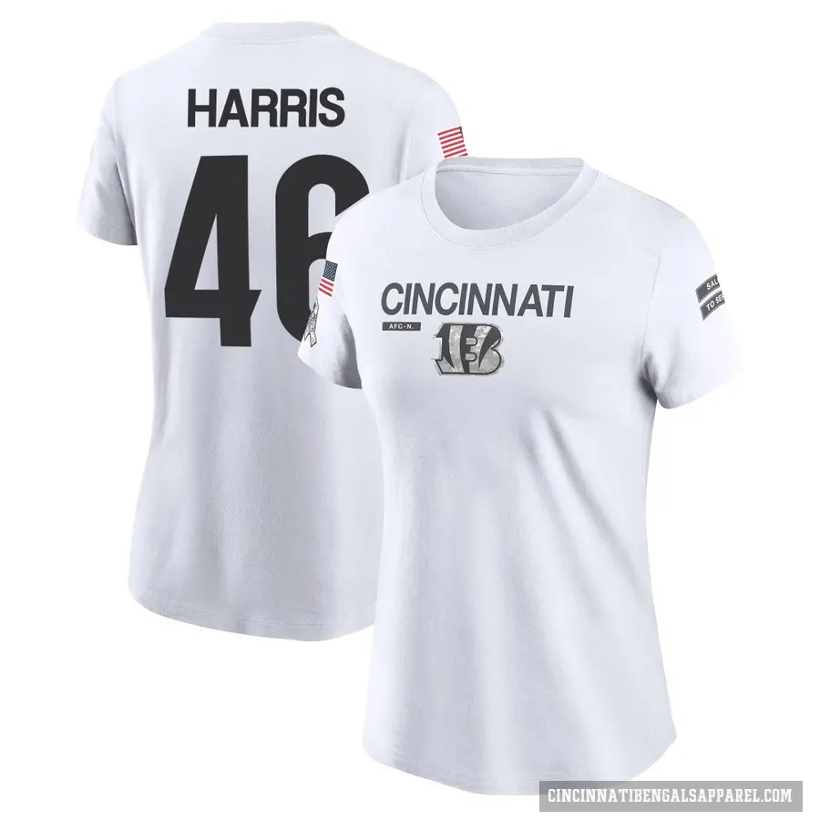 Women's ＃46 Clark Harris Cincinnati Bengals White 2024 Salute to Service Performance T-Shirt