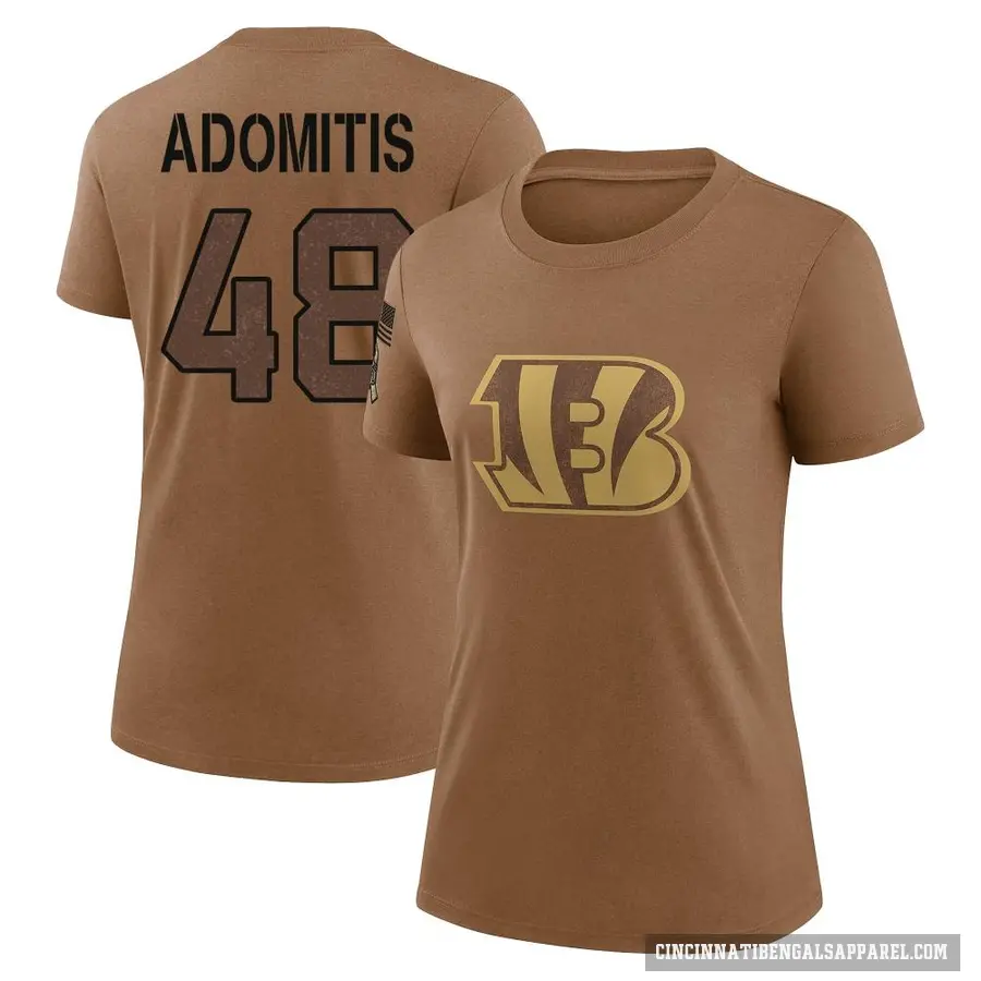 Women's ＃48 Cal Adomitis Cincinnati Bengals Brown 2023 Salute To Service Performance T-Shirt