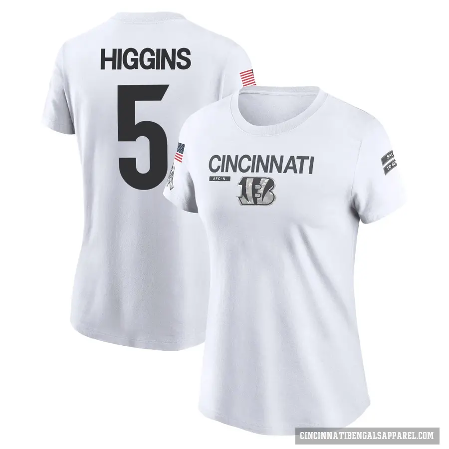 Women's ＃5 Tee Higgins Cincinnati Bengals White 2024 Salute to Service Performance T-Shirt